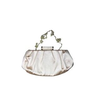 Kate Landry Satin Pouch Frame Clutch Champagne Slip Pocket Formal Party